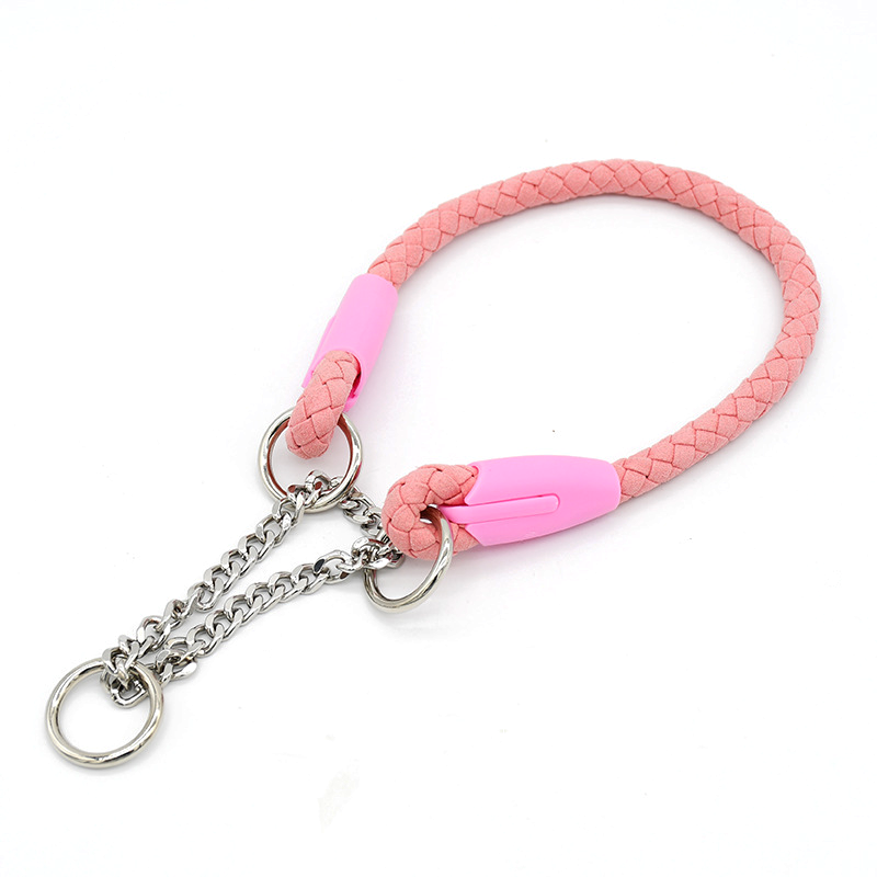 Sky Blue Braided Rope Collar with Half-Check Chain