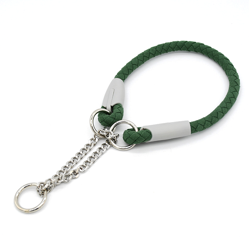 Sky Blue Braided Rope Collar with Half-Check Chain