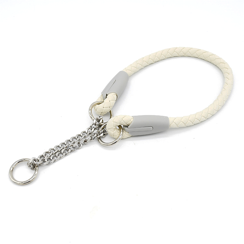 Sky Blue Braided Rope Collar with Half-Check Chain Collar - Ivory