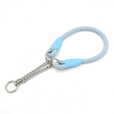 Sky Blue Braided Rope Collar with Half-Check Chain Collar - Pale Blue