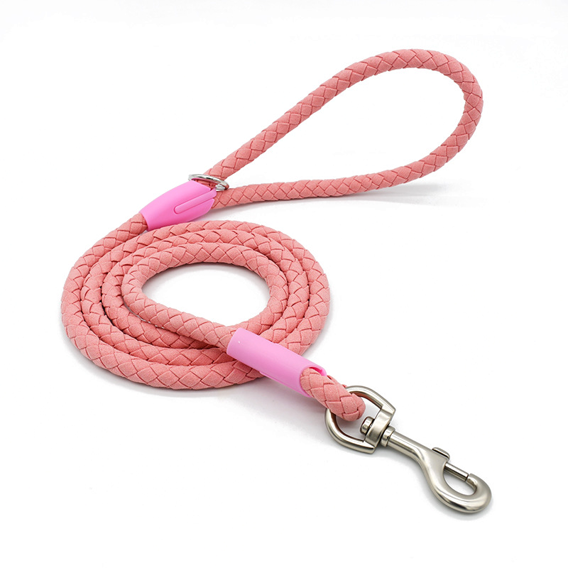 Sky Blue Braided Rope Lead with Half-Check Chain Collar - Dusty Pink
