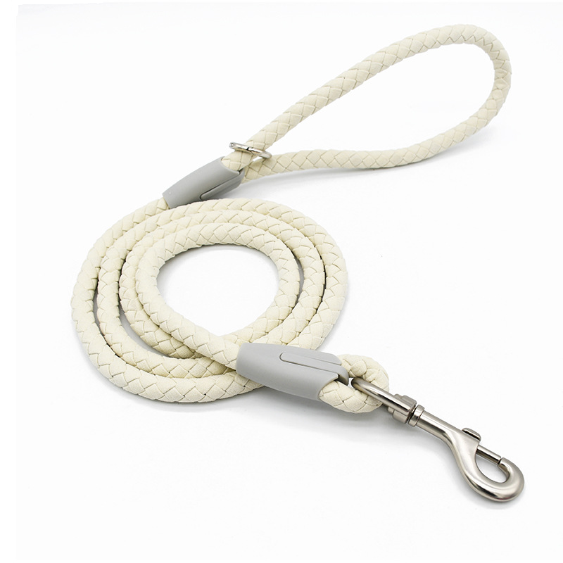 Sky Blue Braided Rope Lead with Half-Check Chain Collar - Ivory