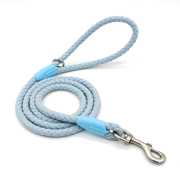 Sky Blue Braided Rope Lead with Half-Check Chain Collar