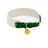 Ivory & Chocolate Tag Collar, Vegan Leather - Green without hang tag