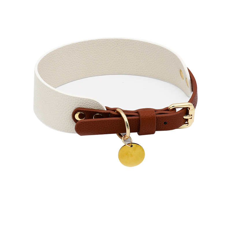 Ivory & Chocolate Tag Collar, Vegan Leather - Tan without hang tag