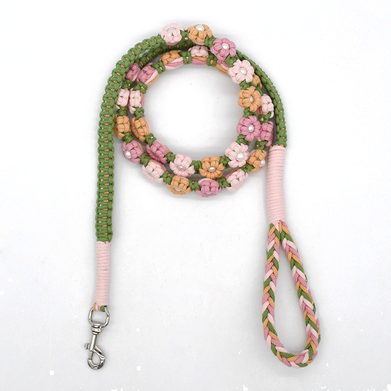 Chevron Hand-Braided Cotton Lead & Chain Slip Collar - Green