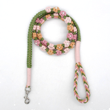 Chevron Hand-Braided Cotton Lead & Chain Slip Collar - Green