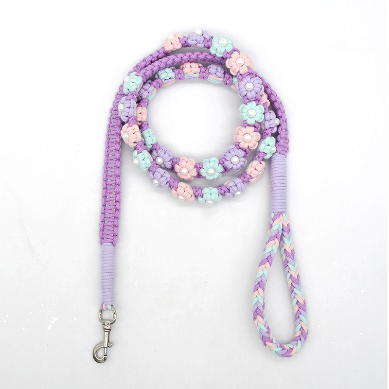 Chevron Hand-Braided Cotton Lead & Chain Slip Collar - Violet