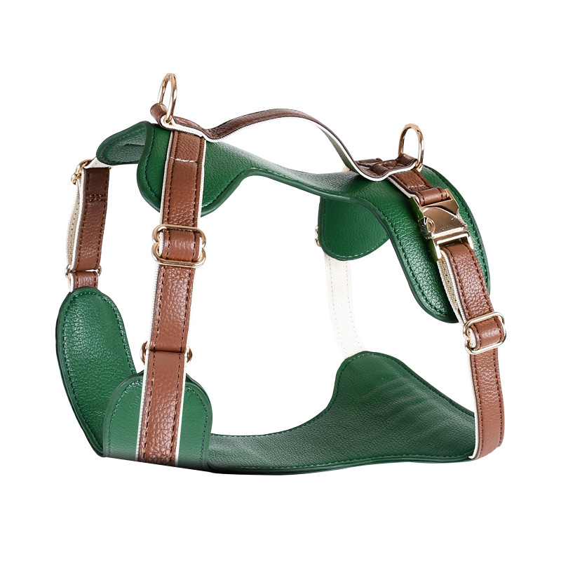 Hunter Green & Brown Harness, Collar & Lead Set - Green
