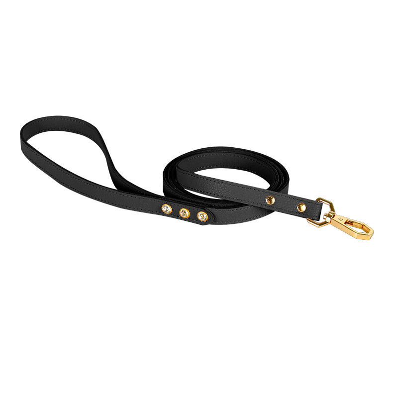 Blush Studded Genuine Leather Lead - Black