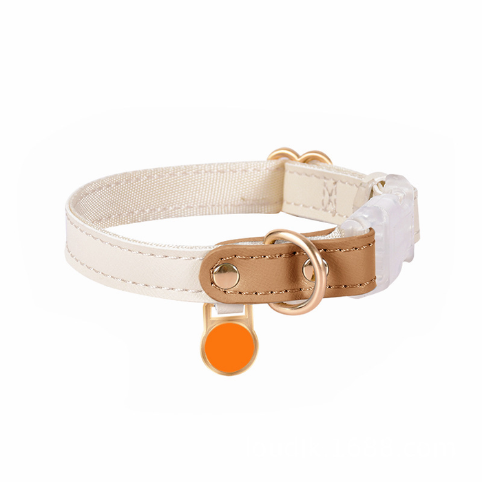 Cream Colour Block Collar with Tag, Vegan Leather