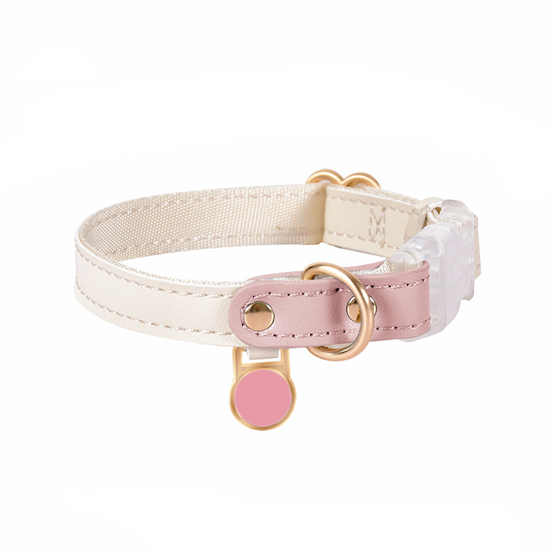 Cream Colour Block Collar with Tag, Vegan Leather
