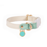 Cream Colour Block Collar with Tag, Vegan Leather - Green