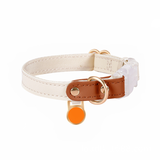 Cream Colour Block Collar with Tag, Vegan Leather - Tan
