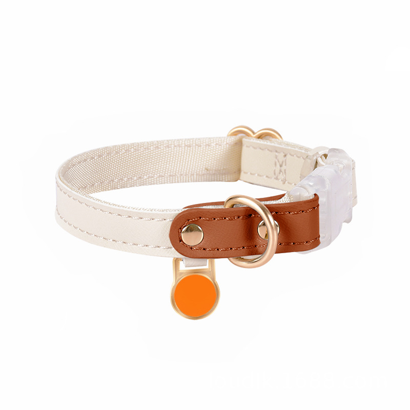 Cream Colour Block Collar with Tag, Vegan Leather - Tan