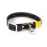 Sunflower Yellow Collar with Navy Bow and Name Tag - Jet Black