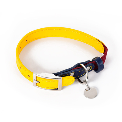 Sunflower Yellow Collar with Navy Bow and Name Tag