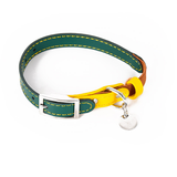 Sunflower Yellow Collar with Navy Bow and Name Tag - Teal