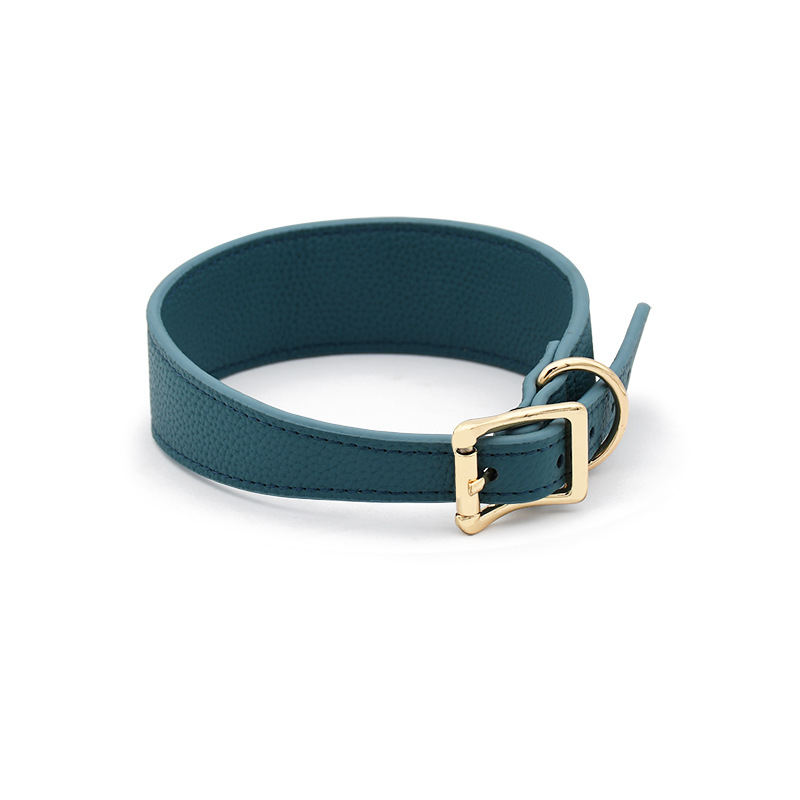 Deep Teal Wide Comfort Collar, Gold Tags - Blue