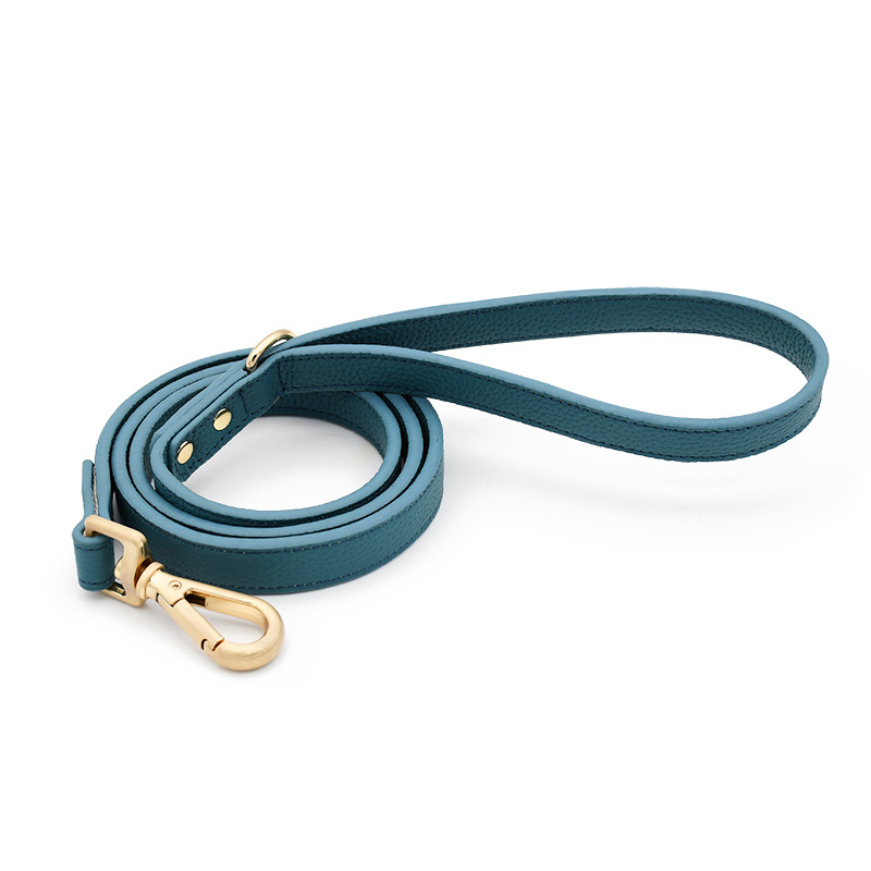 Deep Teal Wide Comfort Lead, Gold Tags - Blue