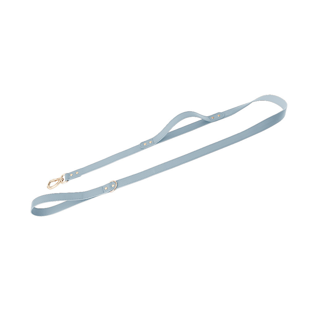 Twin-Handle Lead with Charm Tag in Tan Vegan Leather