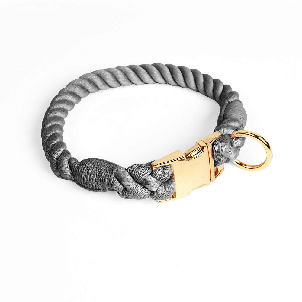 Prism Hand-Braided Rope Collar, Metal Buckle - Charcoal