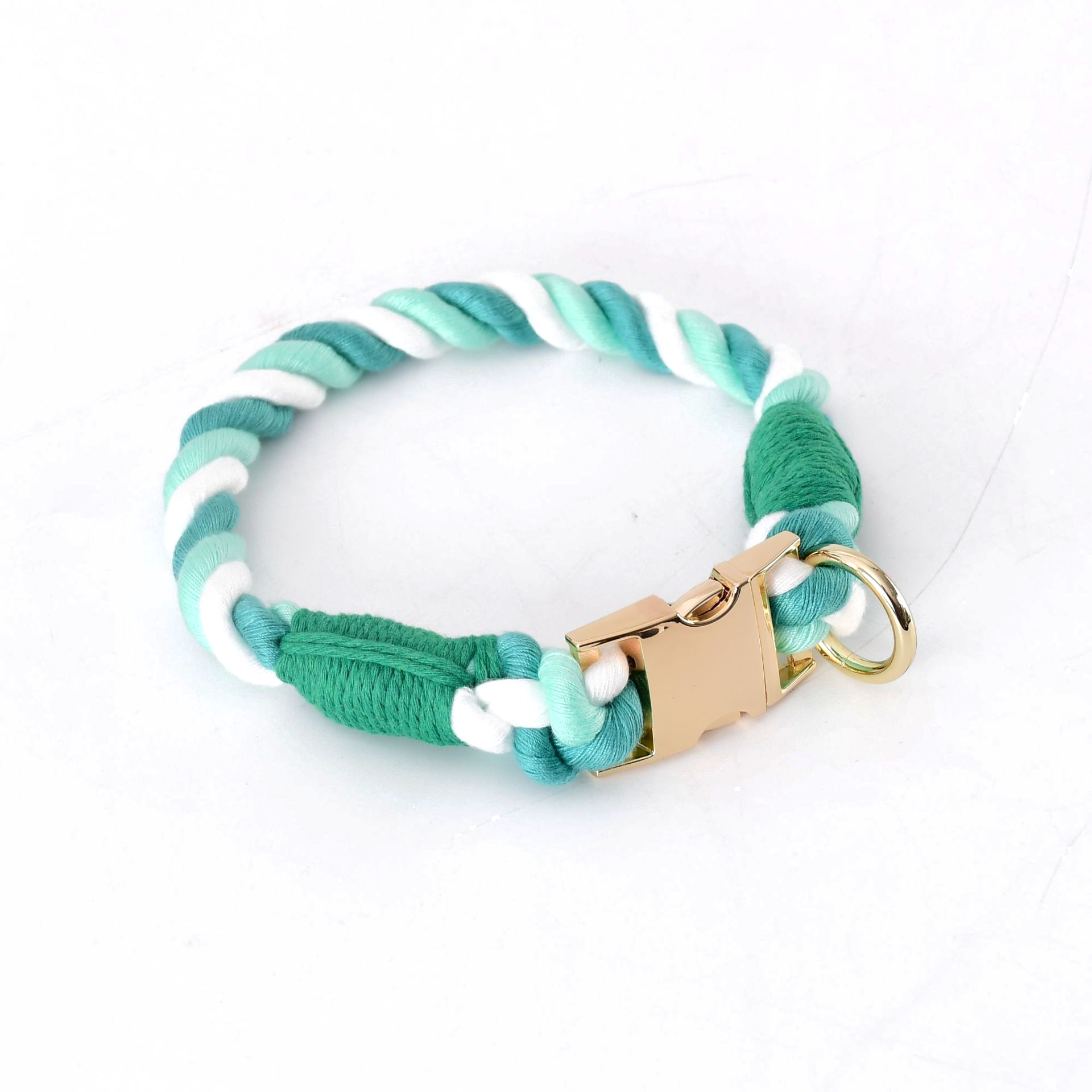 Prism Hand-Braided Rope Collar, Metal Buckle - Fern Green