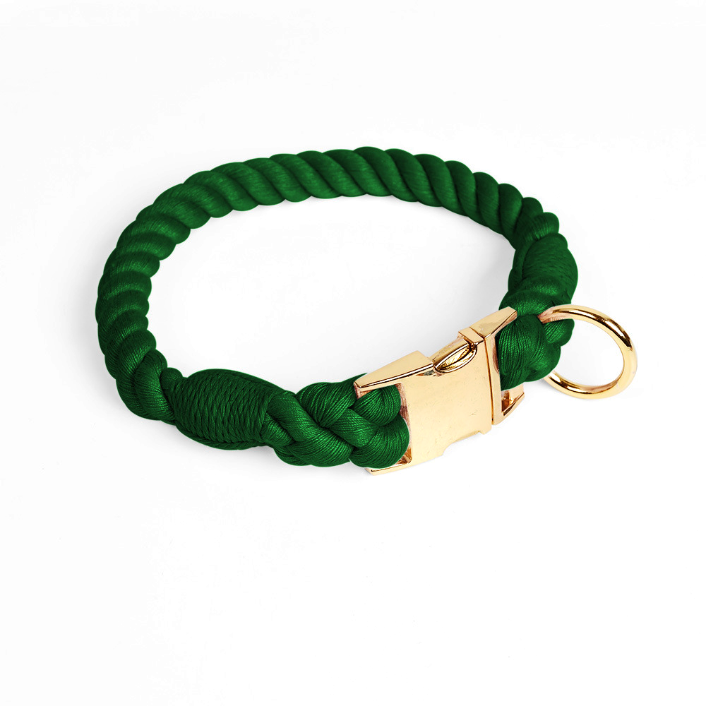 Prism Hand-Braided Rope Collar, Metal Buckle - Forest