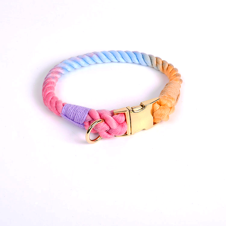 Prism Hand-Braided Rope Collar, Metal Buckle - Macaron