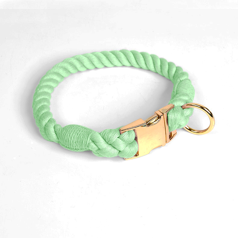 Prism Hand-Braided Rope Collar, Metal Buckle - Mint