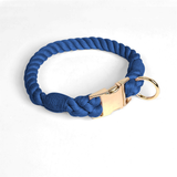 Prism Hand-Braided Rope Collar, Metal Buckle - Navy
