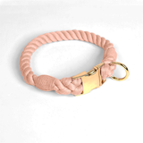 Prism Hand-Braided Rope Collar, Metal Buckle - Powder Pink