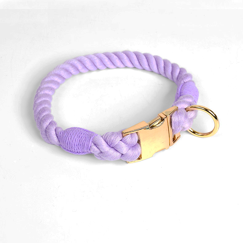 Prism Hand-Braided Rope Collar, Metal Buckle - Violet