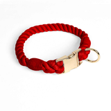 Prism Hand-Braided Rope Collar, Metal Buckle - Wine