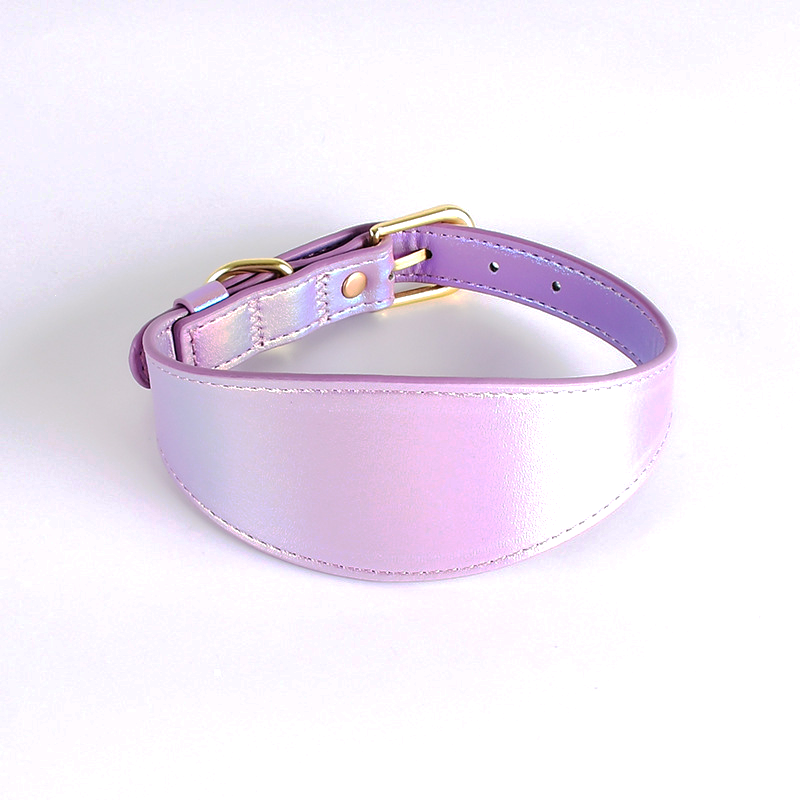 Iridescent Wide Collar & Lead Set, Vegan Leather - Bright Violet