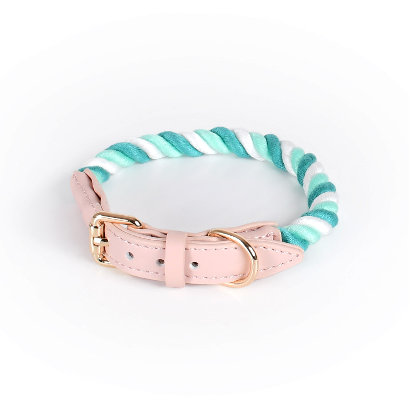 Berry Swirl Rope Collar, Pink Trim - Fern Green