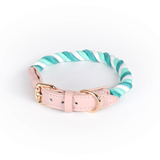 Berry Swirl Rope Collar, Pink Trim - Fern Green