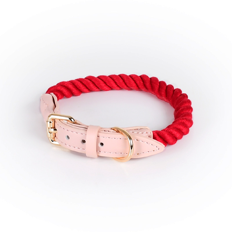 Berry Swirl Rope Collar, Pink Trim - Red