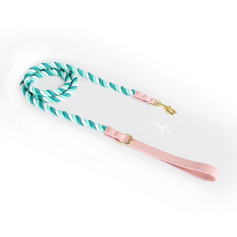 Berry Swirl Rope Lead, Pink Trim - Fern Green