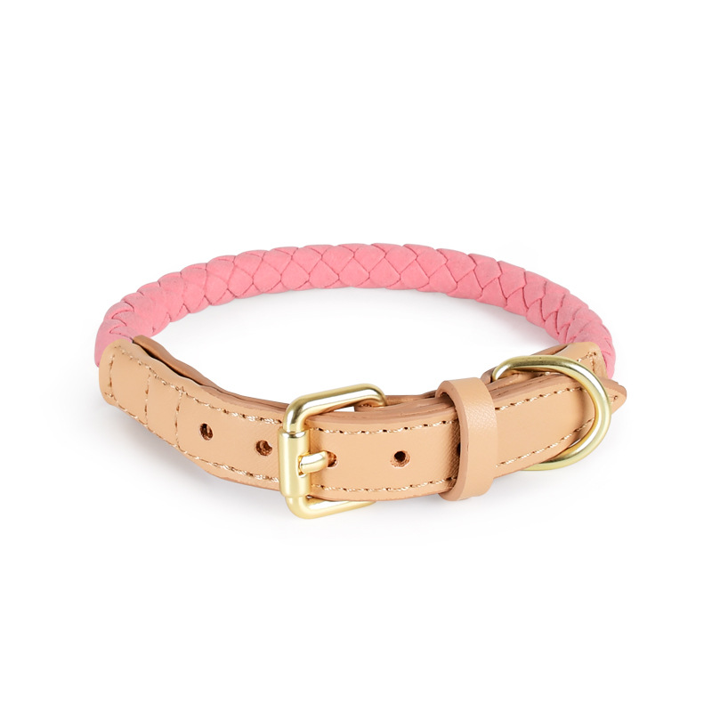 Pine Green Braided Collar with Round Tag, Vegan Suede