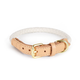Pine Green Braided Collar with Round Tag, Vegan Suede - Ivory
