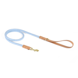 Pine Green Braided Lead with Round Tag, Vegan Suede - Pale Blue