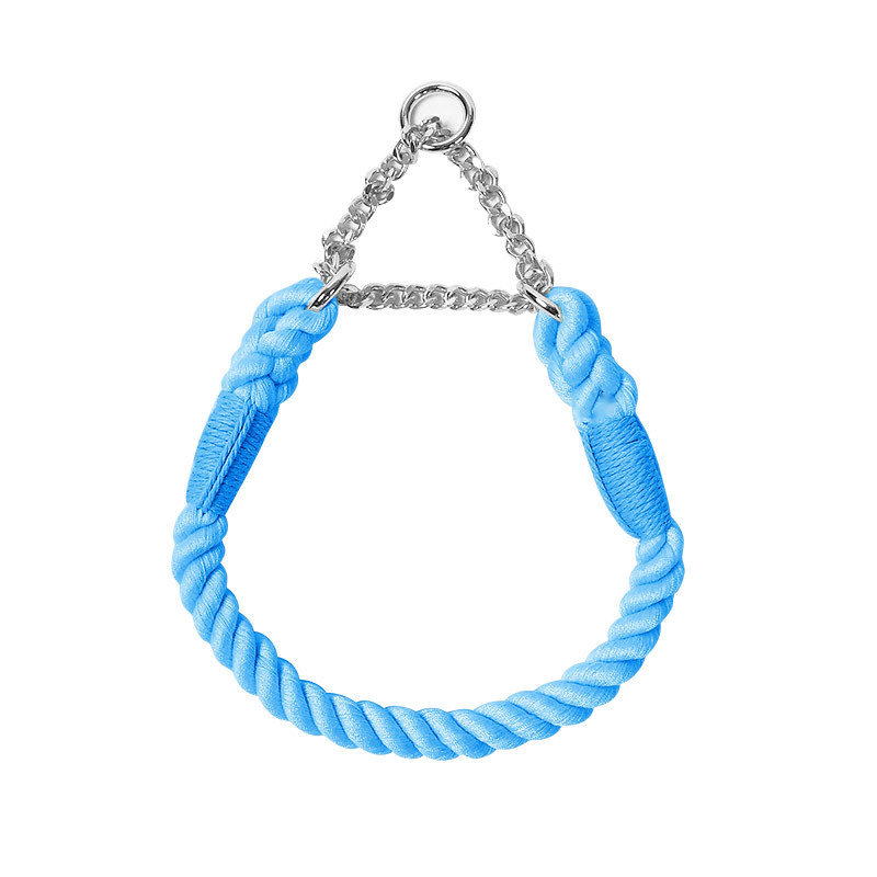 Rainbow Rope Martingale Collar with Chain - Azure
