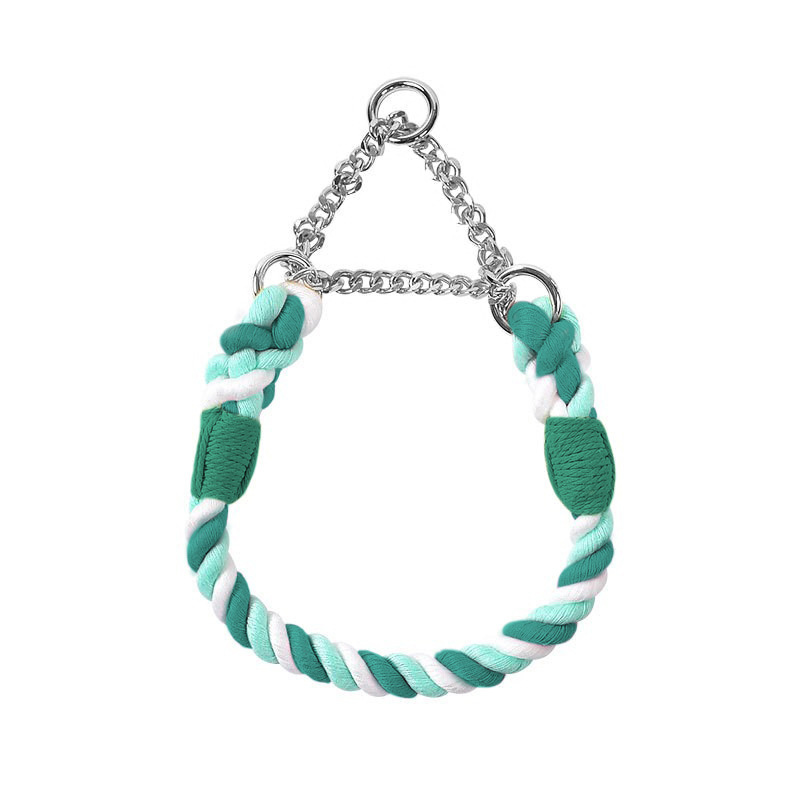 Rainbow Rope Martingale Collar with Chain - Fern Green