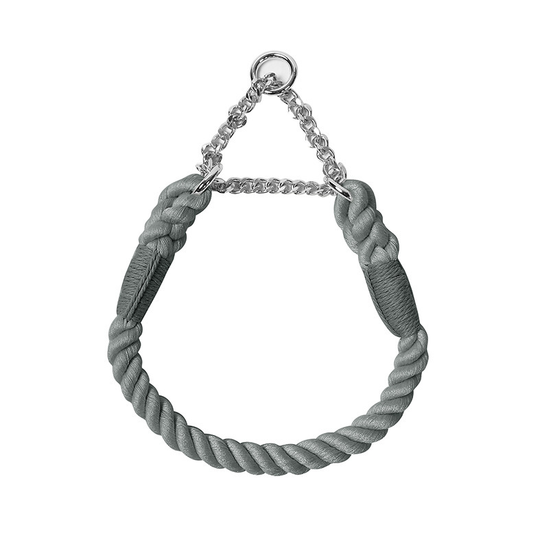 Rainbow Rope Martingale Collar with Chain - Grey