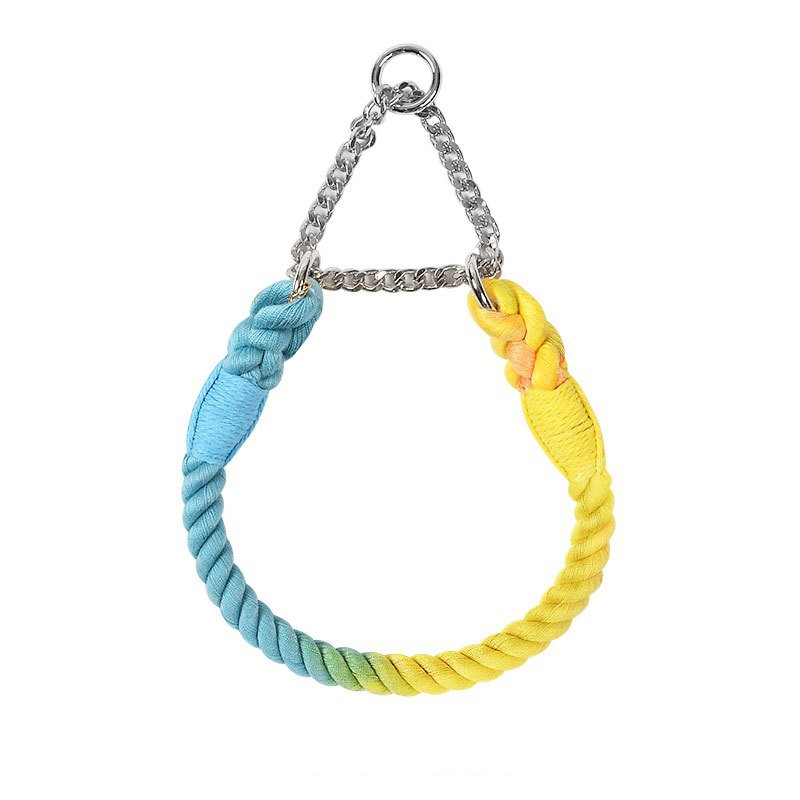 Rainbow Rope Martingale Collar with Chain - Rainbow