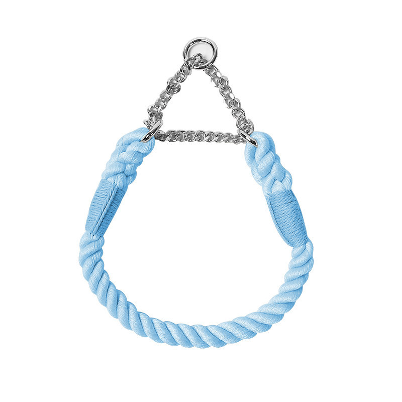 Rainbow Rope Martingale Collar with Chain - Sky Blue