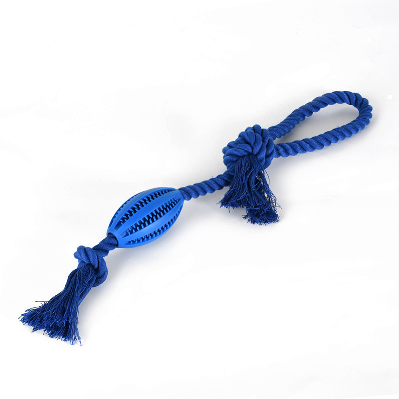 Silicone Treat Ball Rope Tug Toy with Chew Ridges - Deep Blue