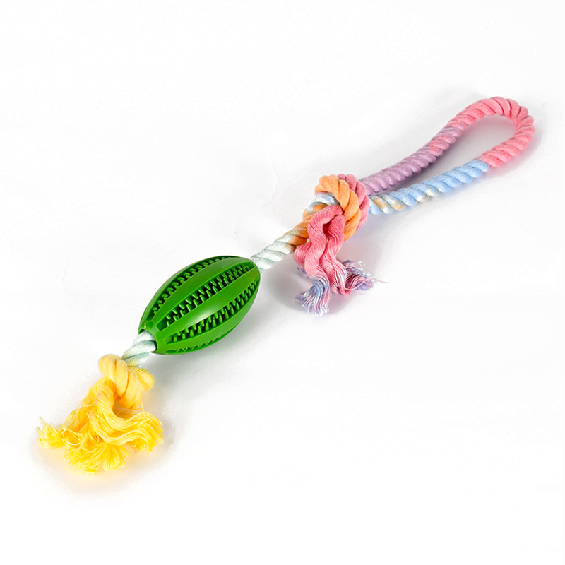 Silicone Treat Ball Rope Tug Toy with Chew Ridges - Macaron