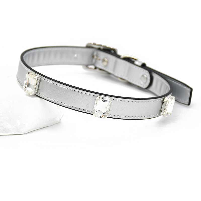 Crystal Stud Walk Set with Collar & Bag Holder - Silver